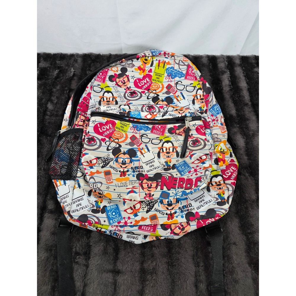 Disney Parks Mickey Mouse Friends Love Nerds Backpack Brains Are Beautiful White